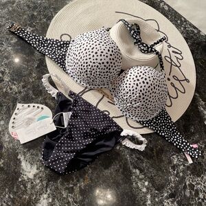 NWT Polka Dot VS swim top bombshell 34D and beach bunny bottoms (read below)